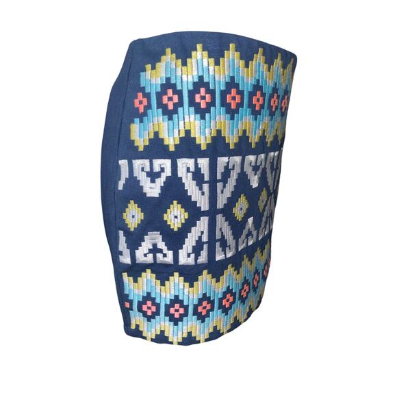 Boho Beautiful Tribal Indie Blue Beautiful Aztec Embroidered Mini Skirt Size M - Picture 3 of 8